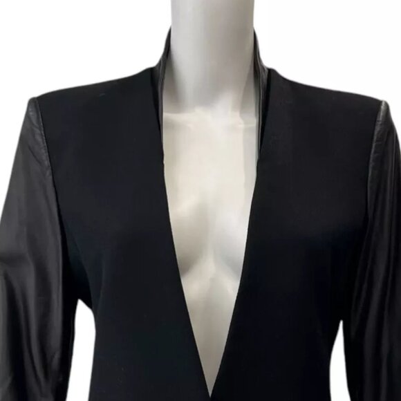 $1275 Helmut Lang Black Wool Leather Panel Blazer Jacket size 8 - Picture 2 of 13